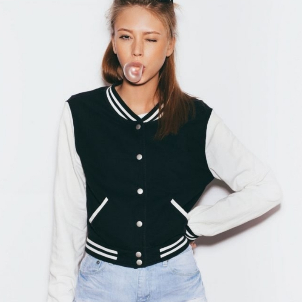 Varsity Jacket Black with White Sleeves Med